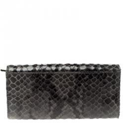 Pre Owned Michael Michael Kors Grey Python Embossed Leather Fulton Flap Wallet