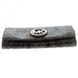 Pre Owned Michael Michael Kors Grey Python Embossed Leather Fulton Flap Wallet