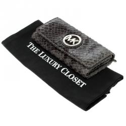 Pre Owned Michael Michael Kors Grey Python Embossed Leather Fulton Flap Wallet