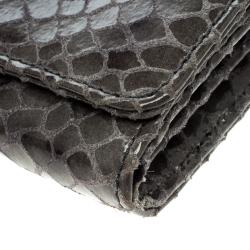 Pre Owned Michael Michael Kors Grey Python Embossed Leather Fulton Flap Wallet
