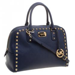 Pre Owned Michael Michael Kors Navy Blue Leather  Sandrine Satchel