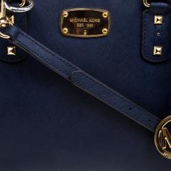 Pre Owned Michael Michael Kors Navy Blue Leather  Sandrine Satchel