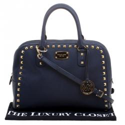 Pre Owned Michael Michael Kors Navy Blue Leather  Sandrine Satchel