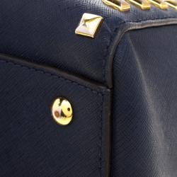 Pre Owned Michael Michael Kors Navy Blue Leather  Sandrine Satchel