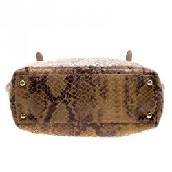 Pre Owned Michael Michael Kors Brown Python Embossed Leather Top Zip Jet Set Tote