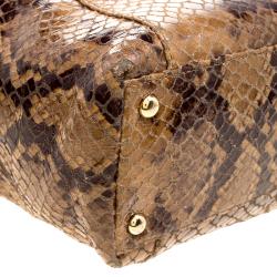 Pre Owned Michael Michael Kors Brown Python Embossed Leather Top Zip Jet Set Tote