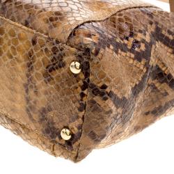 Pre Owned Michael Michael Kors Brown Python Embossed Leather Top Zip Jet Set Tote