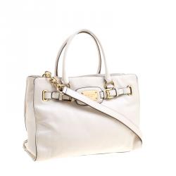 Pre Owned Michael Michael Kors White Leather East West Hamilton Tote