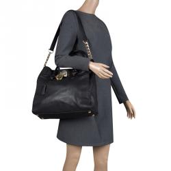 Pre Owned Michael Michael Kors Black Leather East West Hamilton Tote