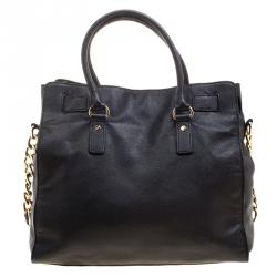 Pre Owned Michael Michael Kors Black Leather East West Hamilton Tote