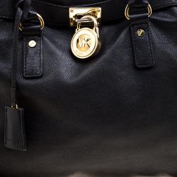 Pre Owned Michael Michael Kors Black Leather East West Hamilton Tote