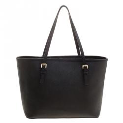 Pre Owned Michael Michael Kors Black Saffiano Leather Jetset Tote