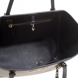 Pre Owned Michael Michael Kors Black Saffiano Leather Jetset Tote