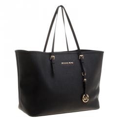 Pre Owned Michael Michael Kors Black Saffiano Leather Jetset Travel Tote