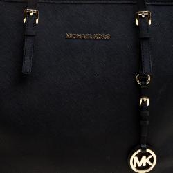 Pre Owned Michael Michael Kors Black Saffiano Leather Jetset Travel Tote