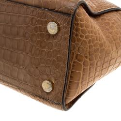 Pre Owned Michael Michael Kors Brown Croc Embossed Leather Medium Selma Tote