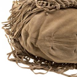 Pre Owned Michael Michael Kors Camel Suede Vienna Fringe Hobo