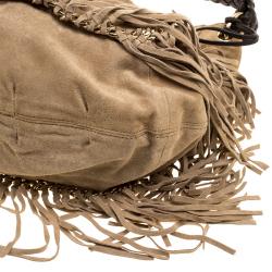 Pre Owned Michael Michael Kors Camel Suede Vienna Fringe Hobo