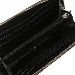 Pre Owned Michael Michael Kors Black Patent Leather Jet Set Continental Wallet