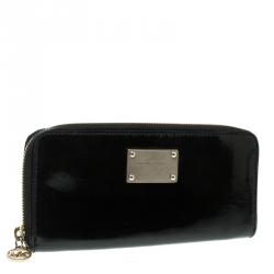 Pre Owned Michael Michael Kors Black Patent Leather Jet Set Continental Wallet