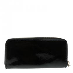 Pre Owned Michael Michael Kors Black Patent Leather Jet Set Continental Wallet