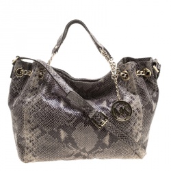 Pre Owned حقيبة يد مايكل مايكل كورس جت ست سلسلة جلد نقش ثعبان سوداء/ بيج