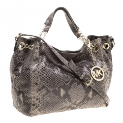 Pre Owned حقيبة يد مايكل مايكل كورس جت ست سلسلة جلد نقش ثعبان سوداء/ بيج