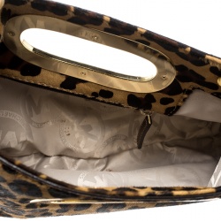 Pre Owned حقيبة كلتش مايكل مايكل كروس شعر عجل نقوش جلد فهد بنية