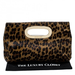 Pre Owned حقيبة كلتش مايكل مايكل كروس شعر عجل نقوش جلد فهد بنية