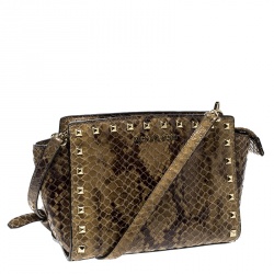 Pre Owned حقيبة كتف مايكل مايكل كورس جلد نقشة الثعبان بني مرصعة.