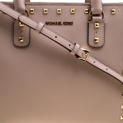 Pre Owned Michael Michael Kors Blush Pink Leather Large Sandrine Studded Zip Tote