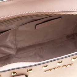 Pre Owned Michael Michael Kors Blush Pink Leather Large Sandrine Studded Zip Tote