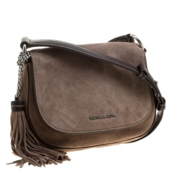 Pre Owned Michael Michael Kors Dark Dune Suede Saddle Crossbody Bag