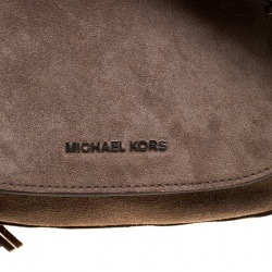 Pre Owned Michael Michael Kors Dark Dune Suede Saddle Crossbody Bag