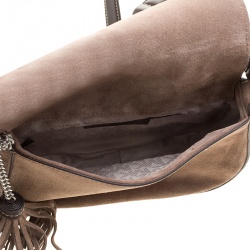 Pre Owned Michael Michael Kors Dark Dune Suede Saddle Crossbody Bag
