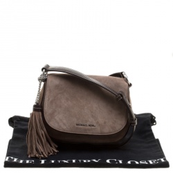 Pre Owned Michael Michael Kors Dark Dune Suede Saddle Crossbody Bag
