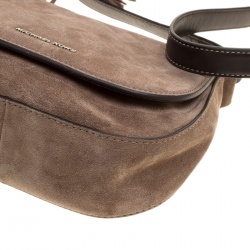 Pre Owned Michael Michael Kors Dark Dune Suede Saddle Crossbody Bag