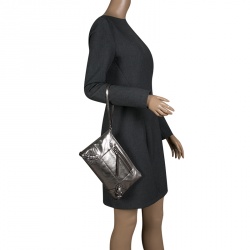 Pre Owned Michael Kors Metallic Grey Leather Fallon Clutch