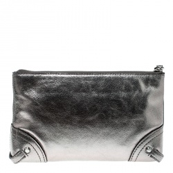 Pre Owned Michael Kors Metallic Grey Leather Fallon Clutch