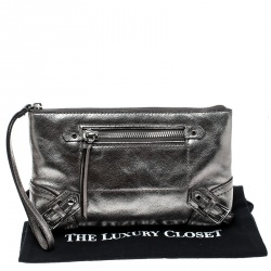 Pre Owned Michael Kors Metallic Grey Leather Fallon Clutch