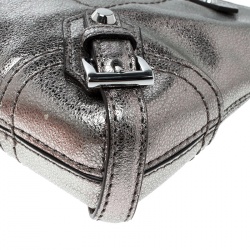 Pre Owned Michael Kors Metallic Grey Leather Fallon Clutch