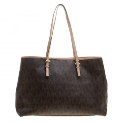 Pre Owned Michael Kors Brown Monogram Coated Canvas Jet Set Tote