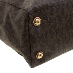 Pre Owned Michael Kors Brown Monogram Coated Canvas Jet Set Tote
