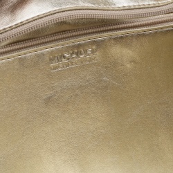 Pre Owned Michael Michael Kors Pale Gold Monogram Patent Leather Jet Set North South Tote