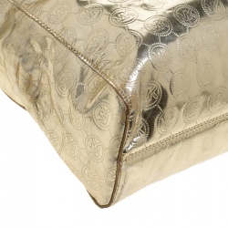 Pre Owned Michael Michael Kors Pale Gold Monogram Patent Leather Jet Set North South Tote