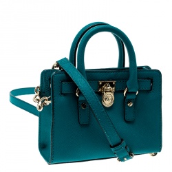 Pre Owned Michael Michael Kors Blue Saffiano Leather Mini Hamilton Crossbody Bag