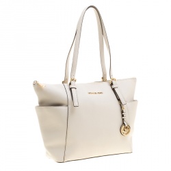 Pre Owned حقيبة يد مايكل مايكل كورس جت ست سحاب علوي جلد سافيانو بيج فاتحة