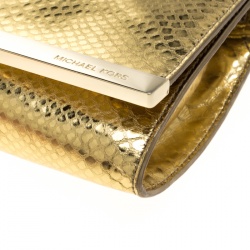 مملوكة مسبقًا حقيبة كلتش مايكل مايكل كورس تيلدا جلد طباعة ثعبان ذهبية ميتالك