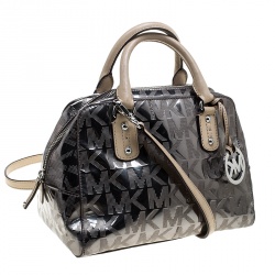 Pre Owned Michael Michael Kors Metallic Grey Mirror Signature Leather Satchel