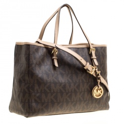 Pre Owned Michael Kors Brown Signature Coated Canvas Tote